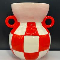 Vaso Ceramica Scacchi Arancio Rosa - Stile Pop