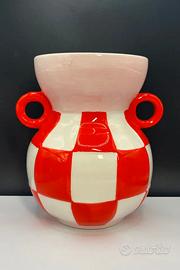 Vaso Ceramica Scacchi Arancio Rosa - Stile Pop