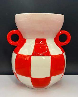 Vaso Ceramica Scacchi Arancio Rosa - Stile Pop