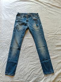 Jeans vintage 40 slim blu strappi XS 14 16 anni 