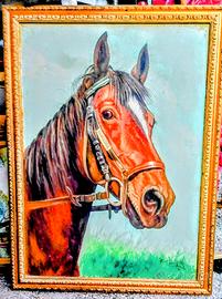 Quadro con Cavallo dipinto a mano su tela con olio