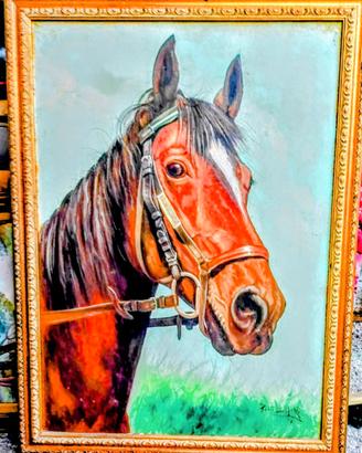 Quadro con Cavallo dipinto a mano su tela con olio