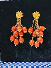 Orecchini in oro 750, corallo e brillante Vintage 