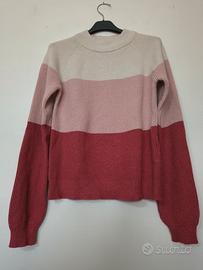Maglione a blocchi crema e rosa