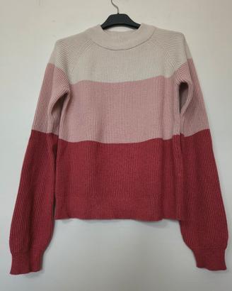 Maglione a blocchi crema e rosa