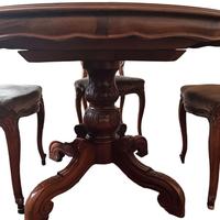 TAVOLO ROTONDO IN LEGNO E 4 SEDIE VINTAGE BAROCCO