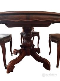 TAVOLO ROTONDO IN LEGNO E 4 SEDIE VINTAGE BAROCCO