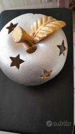Portacandele  mela stellata color argento e oro