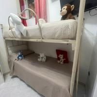 Letto a castello, ferro battuto con doghe in legno