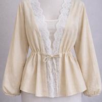 Blusa Beige Peplum-M-Cotton-Dettagli Pizzo-Boho