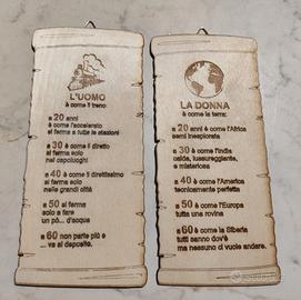 Pergamena in legno Donna come la terra / Uomo come
