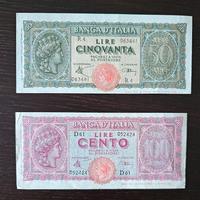 Banconote da collezione 50-100 lire Italia Turrita