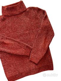 Maglione collo alto a costine color mattone tg.XL