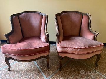 Poltroncine bergère stile Luigi XV velluto rosa