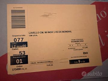 Lavello acciaio inox 90 cm VS DX Mondial marca CM