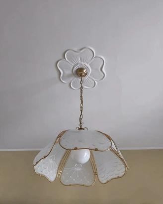 Lampadario a sospensione ottone e vetro satinato
