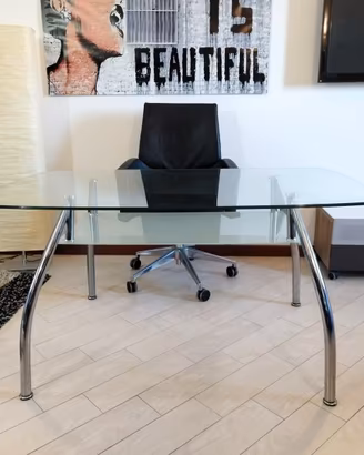 SCRIVANIA DESIGN CRTISTALLO E METALLO CROMATO