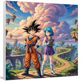 QUADRO DRAGON BALL GOKU E BULMA 20x20 CM -