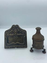 Lotto vintage scrivania calamaio+portacarte