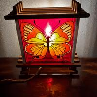 Lampada artigianale in legno e vetro 