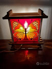 Lampada artigianale in legno e vetro 