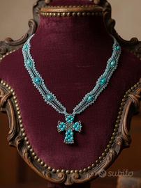 Collana ciondolo croce greca cristallo pezzo unico