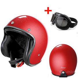 CASCO JET VINTAGE STORMER GLITTERATO RED +OCCHIALI