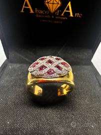 Anello oro 18kt rubini e diamanti.   868/18
