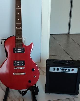Chitarra elettrica con amplificatore e sostegno 