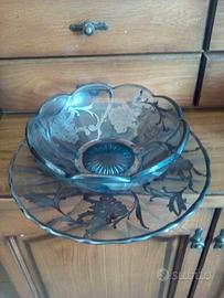 Antico centrotavola in cristallo e argento