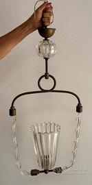 Lampadario a sospensione  in vetro e ottone
