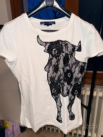 Maglietta Les Copains bianca con toro in pizzo