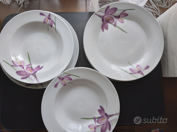 Piatti ceramica bianca fiori lilla 4 +4