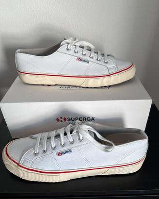 Superga 2490 Bold Pelle Bianca Rossa 46 US 12