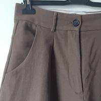 Pantaloni donna marrone vita alta con pieghe Zars