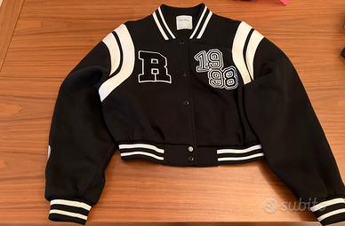Giubbotto bomber Bershka nero righe bianche / S