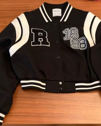 Giubbotto bomber Bershka nero righe bianche / S