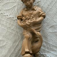 Scultura Legno Val Gardena - Bimbo con Oche