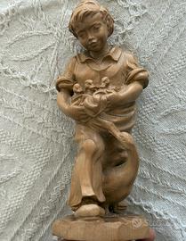 Scultura Legno Val Gardena - Bimbo con Oche
