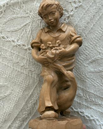 Scultura Legno Val Gardena - Bimbo con Oche