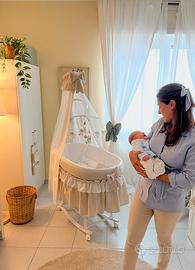 Culla in vimini con rivestimento sartoriale