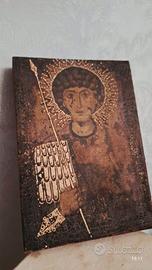 QUADRO ICONA LEGNO DIPINTA D'EPOCA CON ANGELO