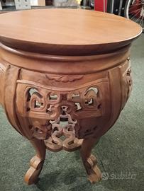 PICCOLO TAVOLINO PORTA VASO STATUA ORIENTALE LEGNO
