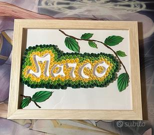 Quadro artigianale in quilling: nome Marco