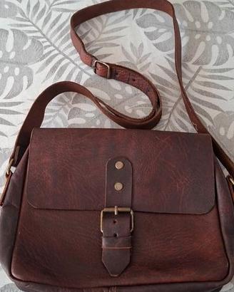 Borsa Tracolla Vera Pelle Marrone Unisex Vintage