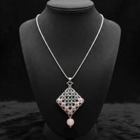 Collana lunga Ciondolo Quarzo rosa vintage chakra