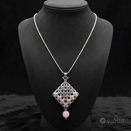 Collana lunga Ciondolo Quarzo rosa vintage chakra