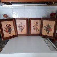 4 quadri in legno disegno floreale 