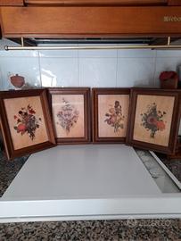 4 quadri in legno disegno floreale 