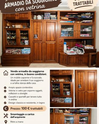Armadio da soggiorno con vetrina
